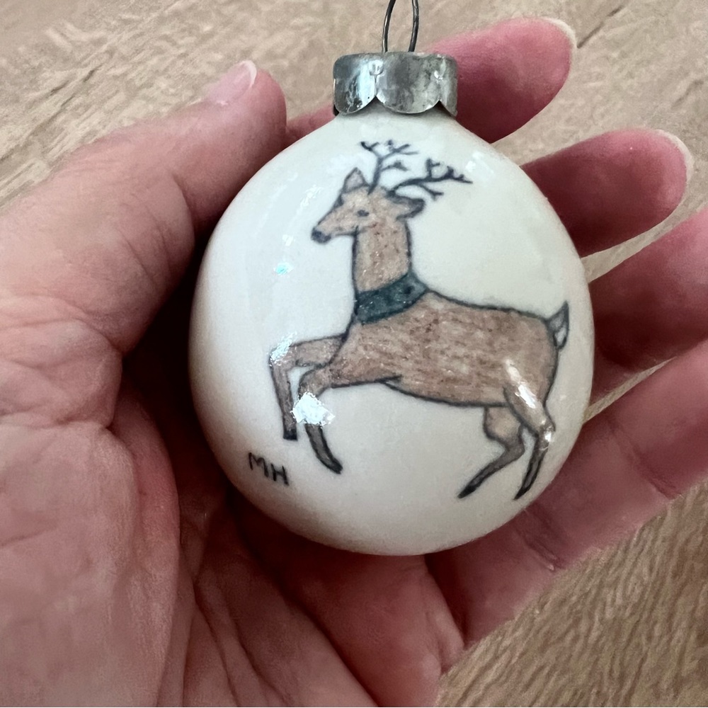 RARE Handmade Hand Painted Ceramic Ornament - Deer Signed By MH